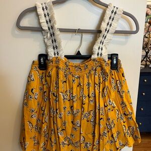 True Craft Mustard Yellow Floral Top with Fringe Straps
